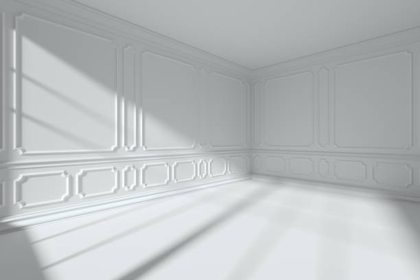 istock White room with classic style decor on walls, wide angle 893002388