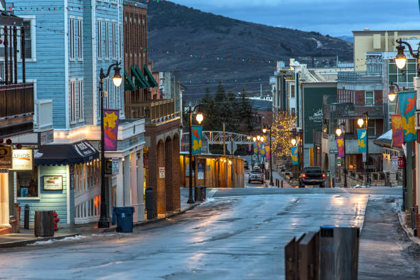Park city,Utah USA - November 21, 2017 : Morning street shot of Park City Utah. Park City was a small mining town in 1800's . Now it is one of the best ski resort town in Utah. Also known for film festival in every January.