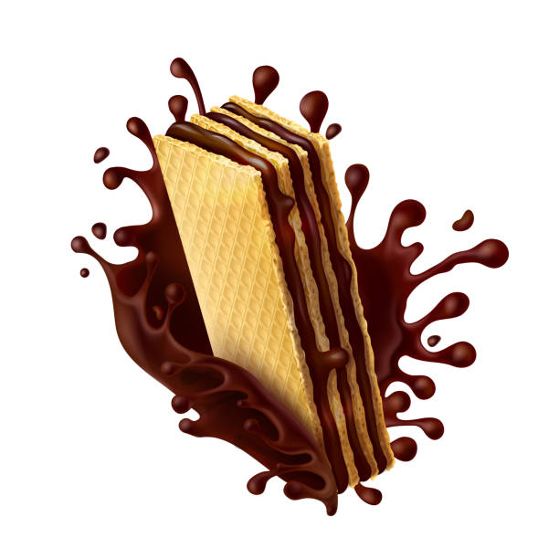 ilustraciones, imágenes clip art, dibujos animados e iconos de stock de oblea de chocolate con toque de chocolate derretido - wafer