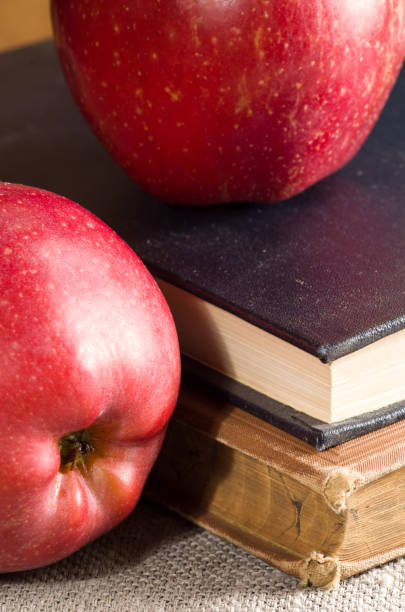 istock Red apples and old vintage book 893049548