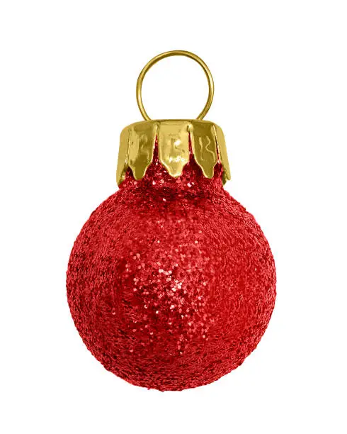 Red Christmas glitter bauble isolated on white