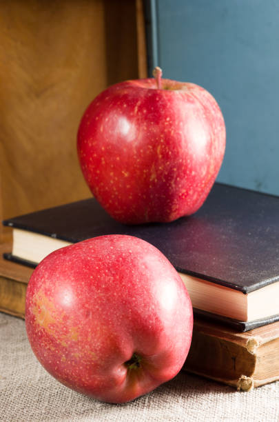 istock Two red apples on an old vintage books 893050242