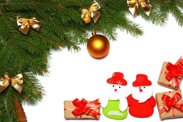 istock Christmas background. Top view with copy space. fir tree with cone isolated on white background 893058238
