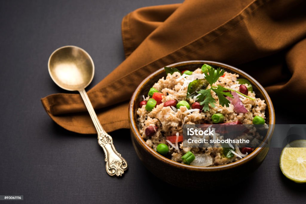 Masala Oats Upma is a healthy breakfast menu from India Agriculture Stock Photo