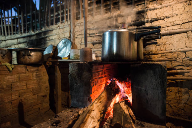 Rustic stove in mud house, Rio de Janeiro, Brazil.