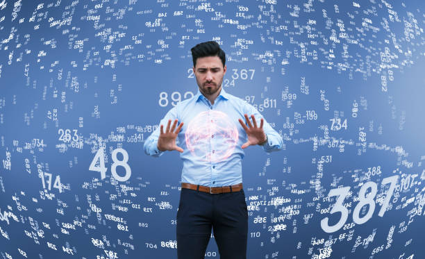 Businessman thinking, brainstorming, finance data