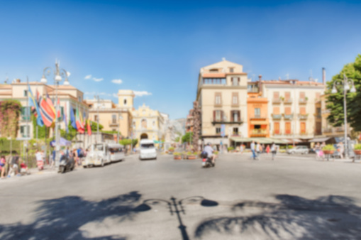 Defocused background of Piazza Tasso, main square in Sorrento, Italy. Intentionally blurred post production for bokeh effect