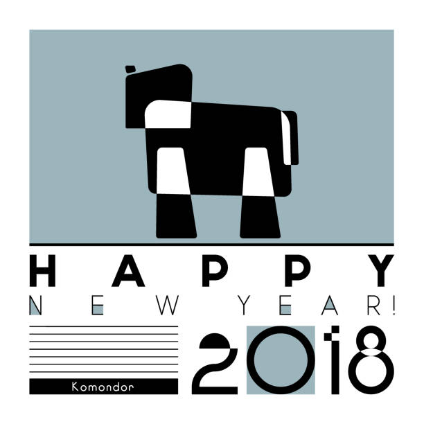 istock Card with a stylized dog of komondor breed on graphic background. 893078268