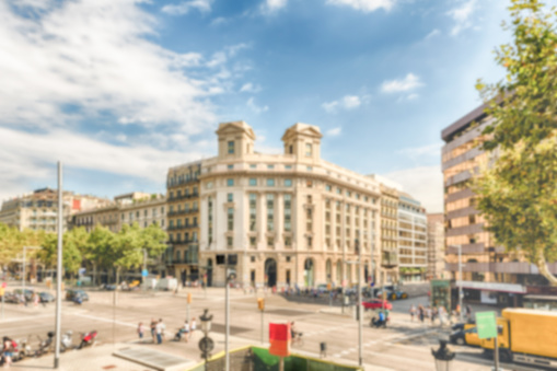 Defocused background of Passeig de Gracia, Barcelona, Catalonia, Spain