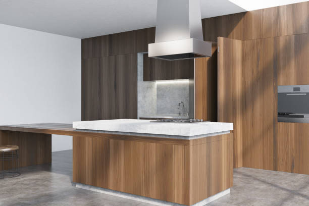 istock Dark wooden kitchen counter, corner 893082060