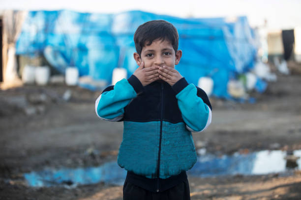 2018 refugee camp syria - See no Evil Hear no Evil Speak no Evil camp refugee, 2018, See no Evil Hear no Evil Speak no Evil, syria, syrian kids refugee camp stock pictures, royalty-free photos & images
