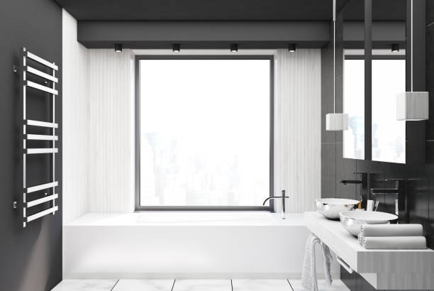 istock Gray and white wooden bathroom 893093966