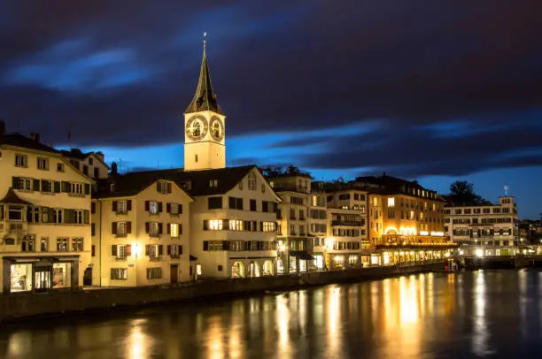 Zurich, St. Peter Church at night