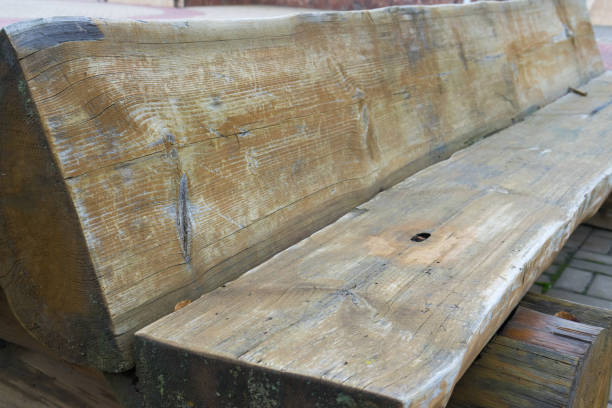 istock Old wooden bench in the brutal style. 893098158