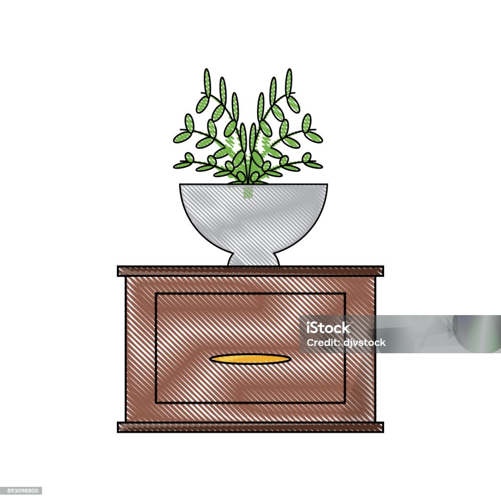 drawer icon image drawer with decorative plant icon over white backgorund vector illustration Art stock vector