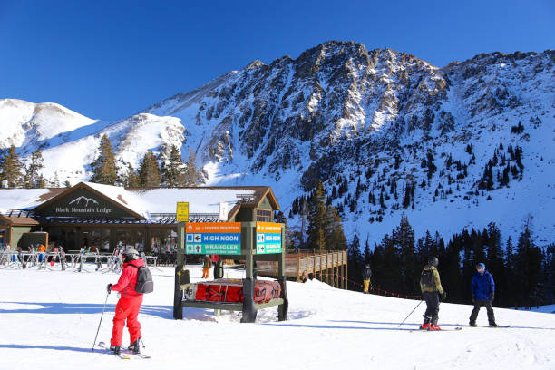Friends Pointing Towards Ski Center On Top Of Mountain While Enjoying Coffee Near Cabin