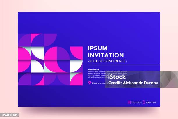 Invitation Template Modern Colorful Geometric Pattern With Abstract Shapes On Blue Background Applicable For Banner Web Page Development Poster Flyer Magazine Page Vector Eps 10 Stock Illustration - Download Image Now