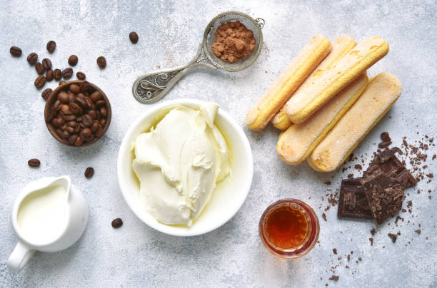 Ingredients for making dessert tiramisu