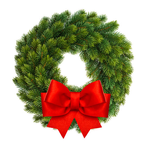 크리스마스 장식 화 환 레드 리본 활 절연 화이트 - wreath christmas red bow 뉴스 사진 이미지