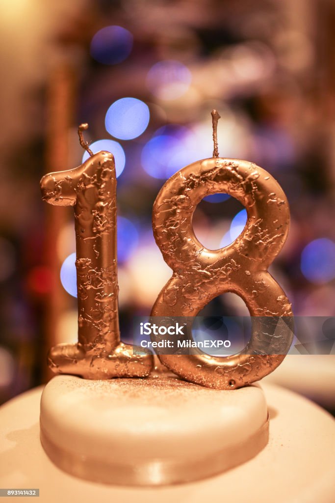 Happy 18th birthday Number eighteen candles on birthday cake 18th Birthday Stock Photo