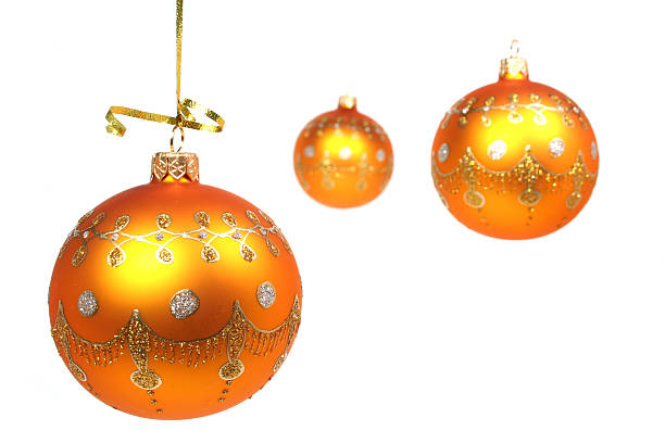 istock Three New Year's spheres of yellow color on white 89315081