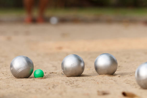 istock Boules and green jack ball in the match 893154946