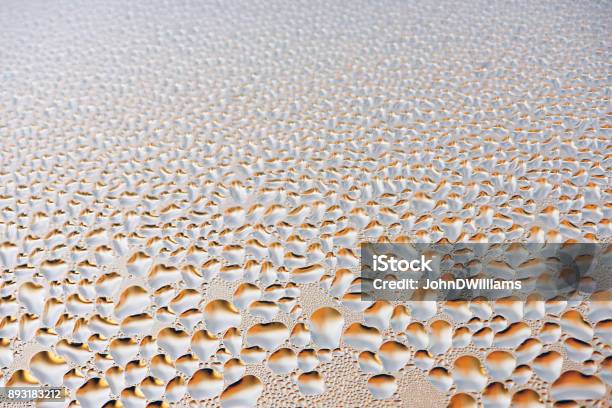 Condensation On Glass Water Droplets Background Stock Photo - Download Image Now - Abstract, Blue, Bright