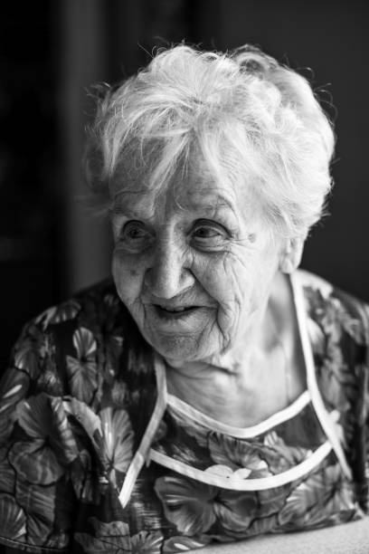 istock Black and white portrait of an elderly lady. 893203182