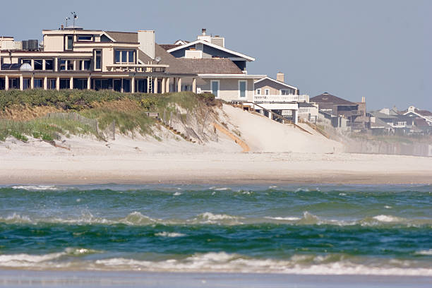 A photo of Topsail Island in Wrightsville Ocean Front Houses on the outer Banks of North Carolina on Topsail island ocracoke island stock pictures, royalty-free photos & images