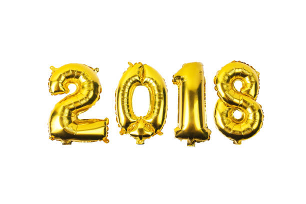 istock 2018 numerals    from yellow (Golden) balloons on a white background 893220668