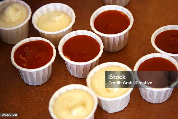 Sauce Mania Fast Food Cups Of Mayonnaise And Ketchup Stock Photo - Download Image Now