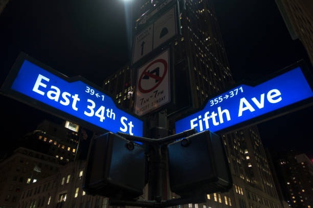 istock Manhattan lighted street signs blue and white 893230356