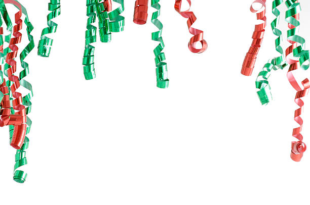 Hanging Christmas ribbons stock photo