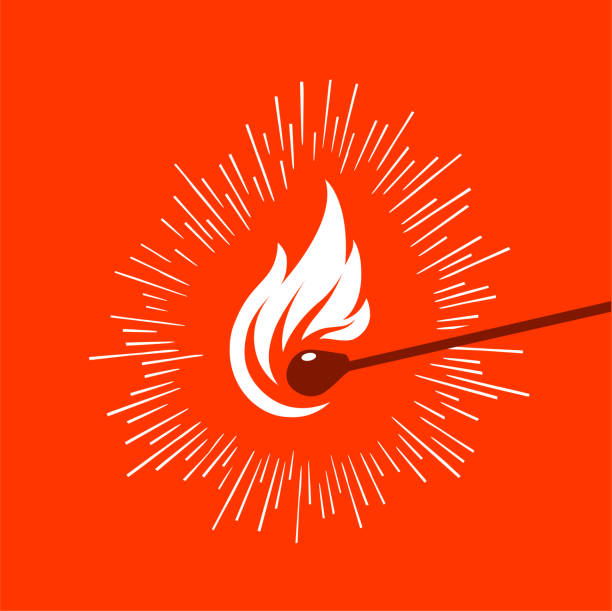 stick matchstick, flame and accents graphics match on fire red background lit match stock illustrations