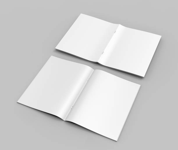 istock Blank white stapled catalog, magazines, booklet mock up on grey  background. 3d render illustration. 893272252