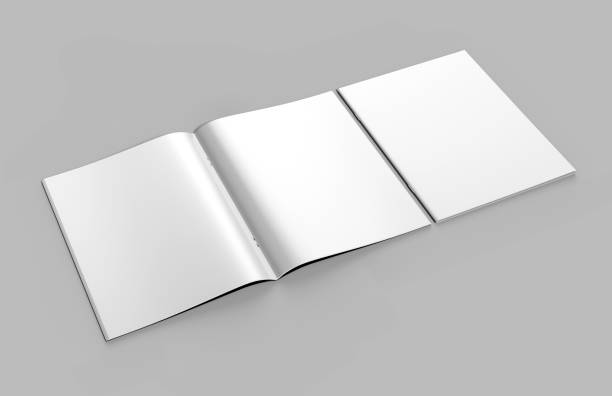 istock Blank white stapled catalog, magazines, booklet mock up on grey  background. 3d render illustration. 893272334