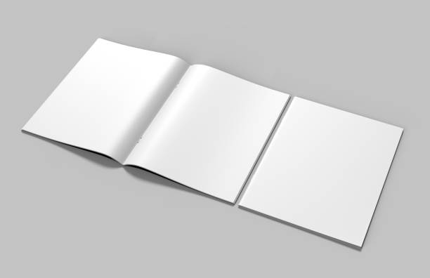 istock Blank white stapled catalog, magazines, booklet mock up on grey  background. 3d render illustration. 893272402