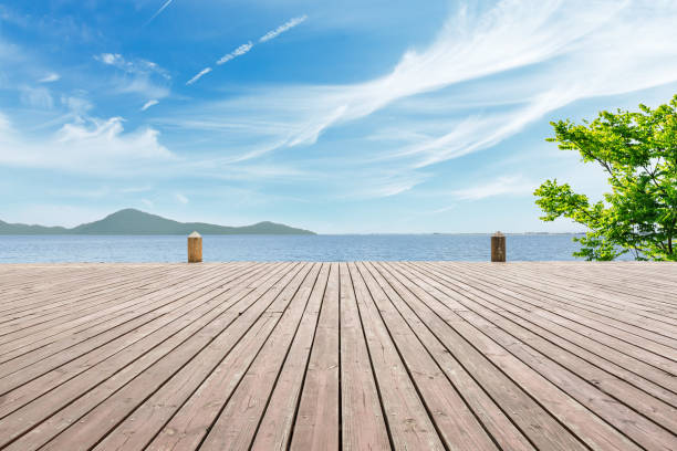 istock Outdoor viewing platform and lake landscape under the blue sky 893272978