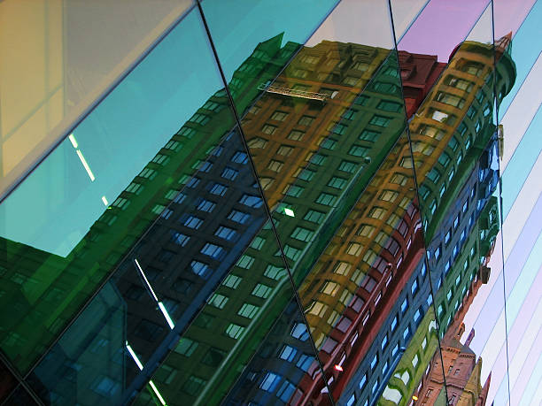 istock Building reflections in colourful glass windows 89327427