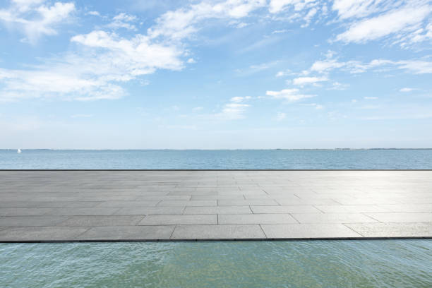 istock Outdoor viewing platform and lake landscape under the blue sky 893279674