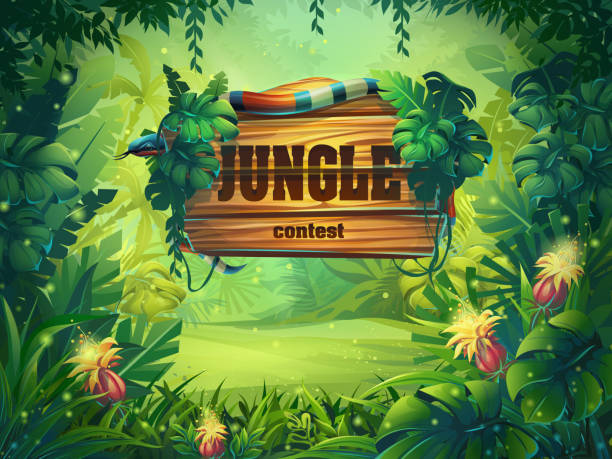 illustrations, cliparts, dessins animés et icônes de illustration de dessin animé de vecteur de fond forêt tropicale - foret tropicale