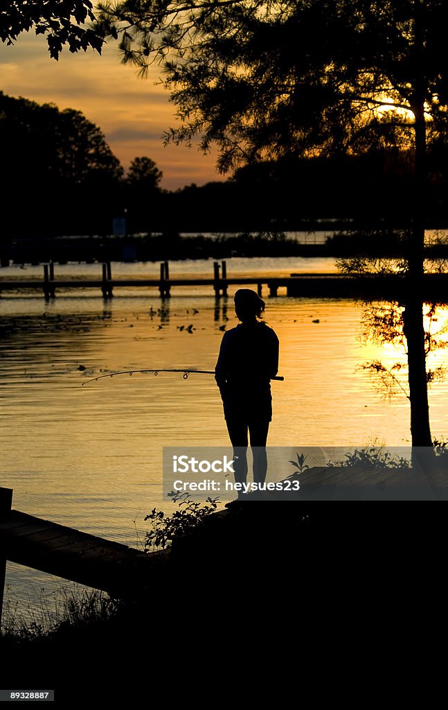 Pesca Silueta al atardecer - Foto de stock de Actividad de fin de semana libre de derechos