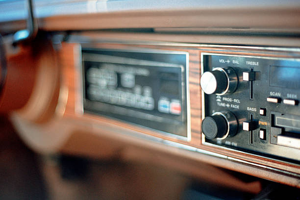 Wood-Paneled Car Interior - 1980s Sedan  vehicle interior audio stock pictures, royalty-free photos & images