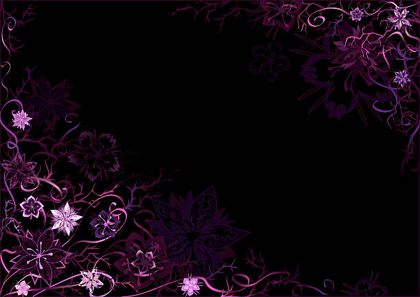 Emo style black and violet fantastic floral background vector art illustration