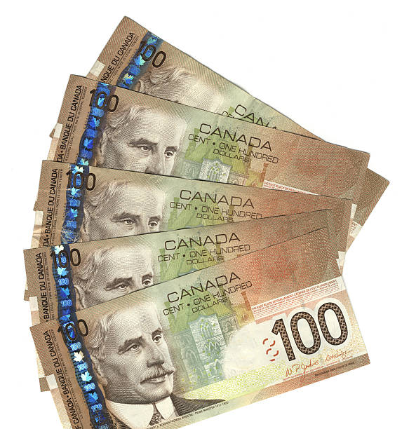 5 100 달러 지폐 - canadian currency 뉴스 사진 이미지