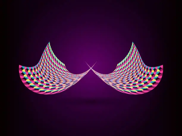 Vector illustration of Abstract colorful wing on drak purple background.
