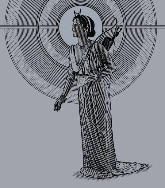Vector illustration of Engraving illustration of Diana. Goddess of the hunt, the moon and nature