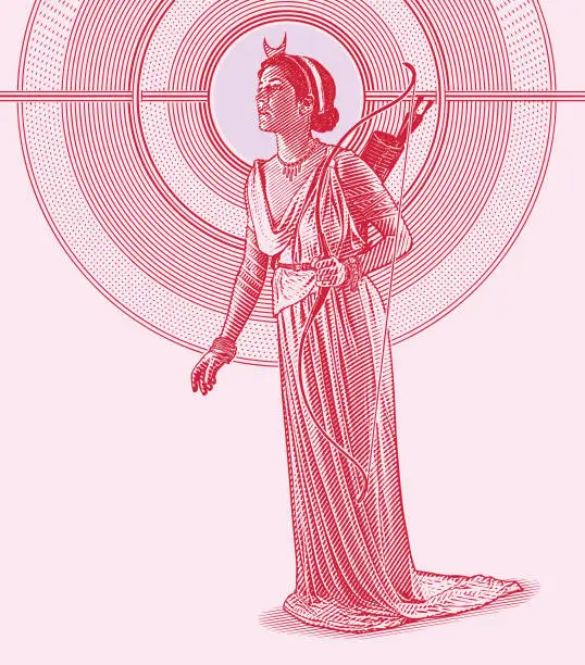 Vector illustration of Engraving illustration of Diana. Goddess of the hunt, the moon and nature