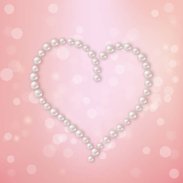 ilustrações, clipart, desenhos animados e ícones de coração forma feita da pérola no fundo rosa. ilustração em vetor romântica. - vector love jewelry pearl