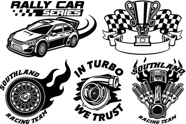 ilustrações de stock, clip art, desenhos animados e ícones de racing badge design set - motor racing track motorized sport sports race road